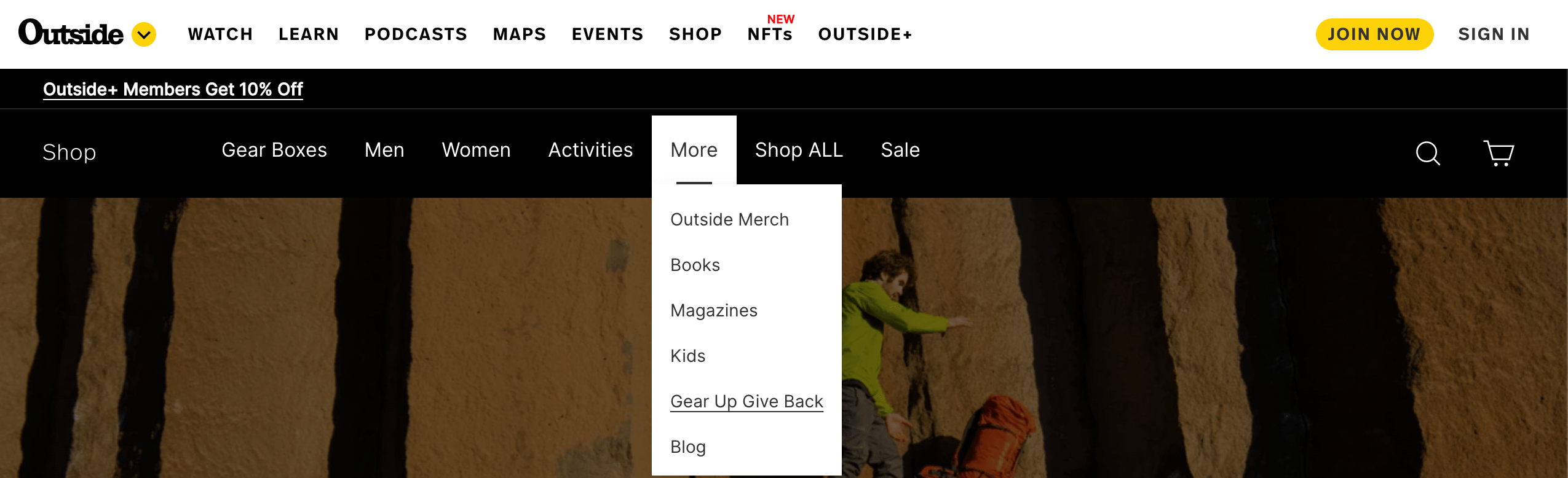 Users can find the Gear Up Give Back Program Directly from the Outside Store